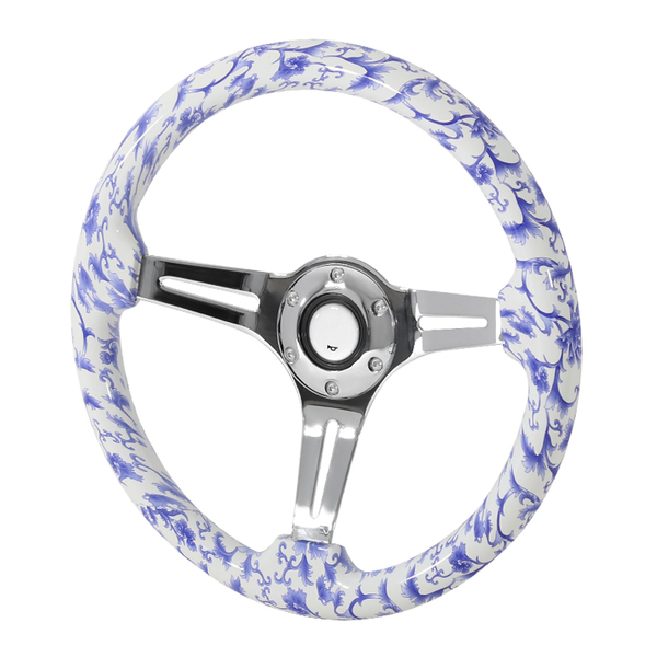 Spec-D Tuning 350Mm Steering Wheel With Graphic- Chrome Spoke- Blue Flower SW-776-DQH